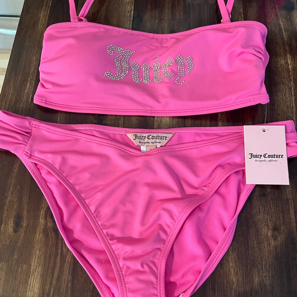 Juicy Couture Rhinestone Vibrant Pink Bikini Set